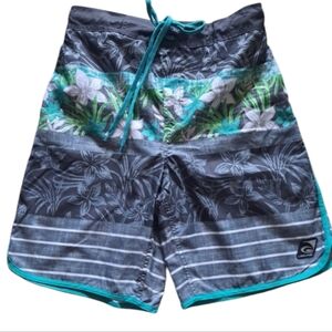 Laguna Beach Trunks Green Grey White Swim Floral Stripes Drawstring Men's Size S